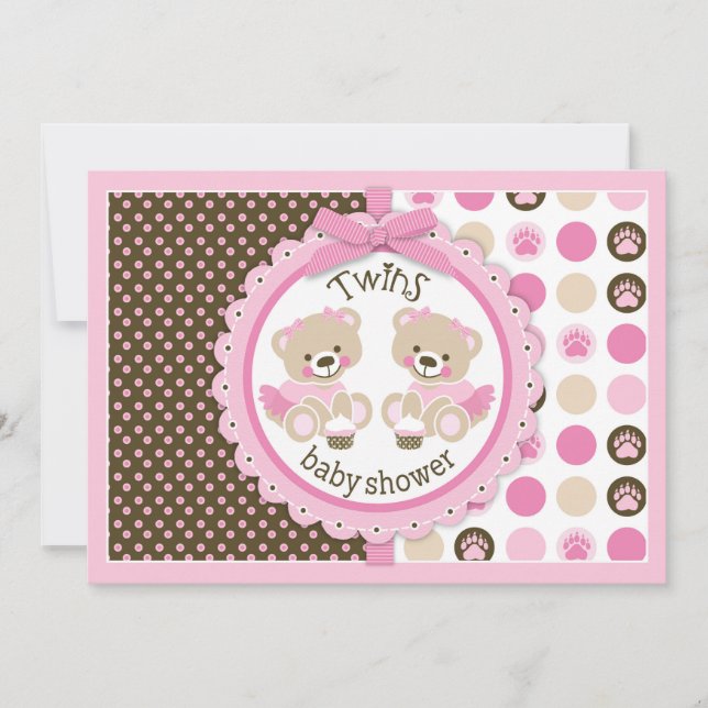Twin Girls Teddy Bears Tutus Babydusche Einladung (Vorderseite)