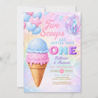 Twin Glitter Pastel Rainbow Ice Cream Birthday Einladung