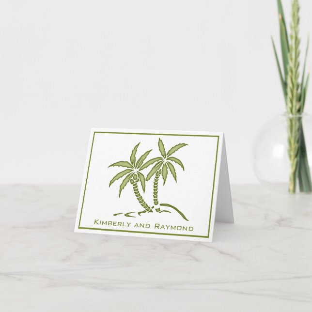 Twin Green Tropical Palm Trees Personalisiert Dankeskarte (Vorderseite)