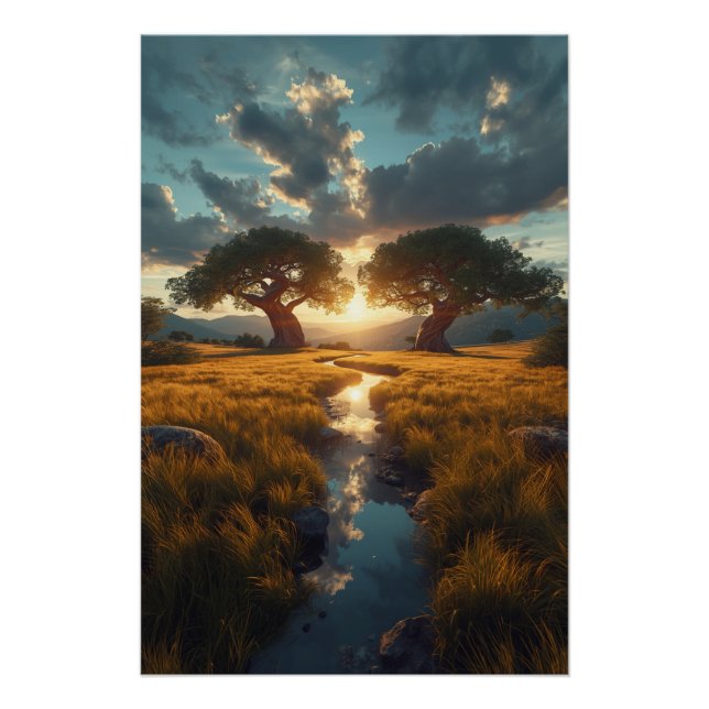 Twin Guardians – Golden Meadow Sunset Poster (Vorderseite)