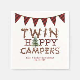 Twin Happy Campers Forest Woodland Geburtstagspart Serviette