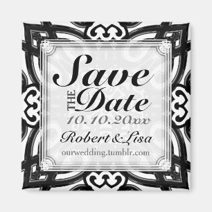 Twin Hearts Schwarz Weiß Dekor Save the Date Magne Magnet