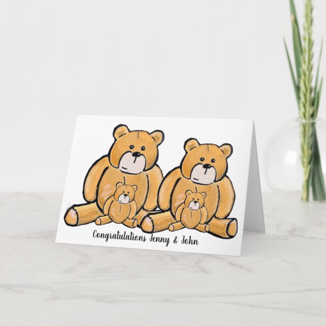 Twin Jungen oder Girl Teddy Bär gratulieren Karte (Vorderseite)