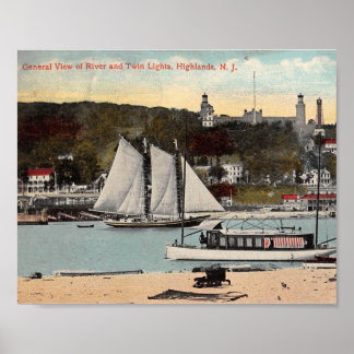 Twin Lights, Highlands, NJ Vintag Postcard Magnet Poster