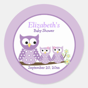 Twin Lila Owls Baby Dusche Gefallen Sticker