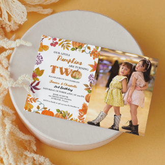 Twin Litlle Pumpkin wird zwei 2. Geburtstag Einladung