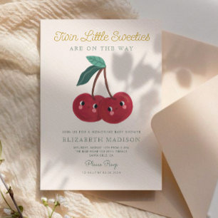 Twin Little Sweeties Cherry Berry Baby Shower Einladung