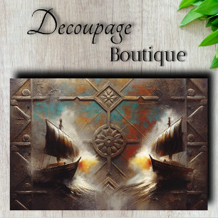 Twin Longships Metalwork Decoupage Seidenpapier