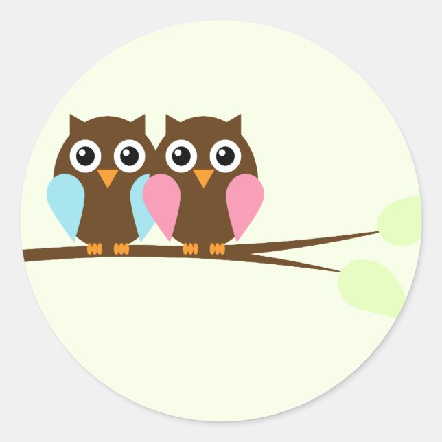 Twin Owls Baby Shower Stickers (Vorderseite)