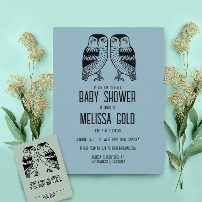 Twin Owls Niedlich Simple Chic BABY SHOWER CUSTOM Einladung (Von Creator hochgeladen)
