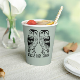 Twin Owls Niedlich Simple Chic CUSTOM BABY SHOWER Pappbecher