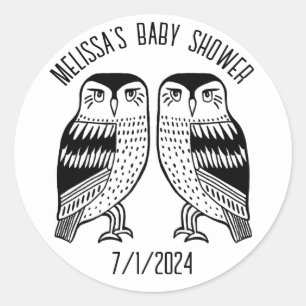 Twin Owls Niedlich Simple Chic CUSTOM BABY SHOWER Runder Aufkleber