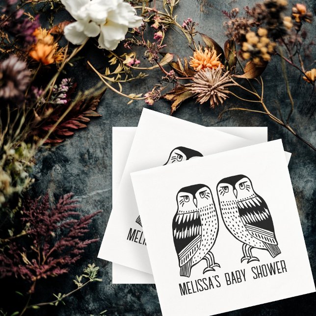 Twin Owls Niedlich Simple Chic CUSTOM Serviette (Twin Owls Cute Simple Chic CUSTOM baby Shower Birthday CUSTOM NAME Party Napkins
)