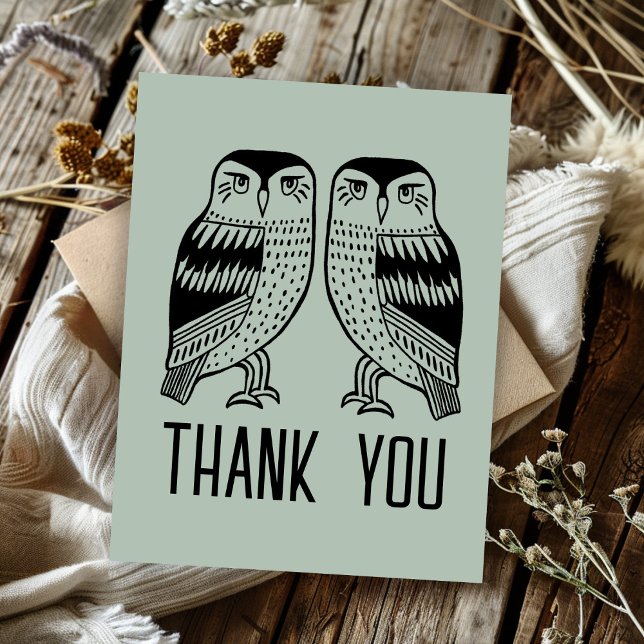 Twin Owls Niedlich Simple Chic CUSTOM Vielen Dank Postkarte (Twin Owls Cute Simple Chic CUSTOM Thank You Postcard
)