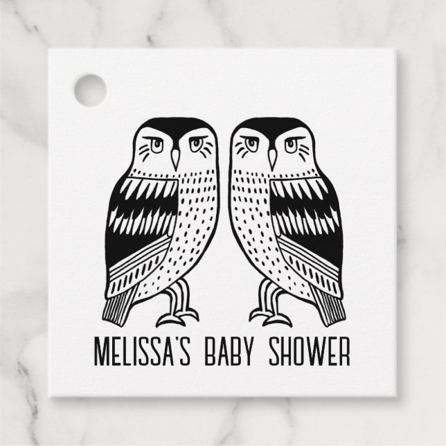 Twin Owls Niedlich Simple Kraft CUSTOM BABY SHOWER Geschenkanhänger (Vorderseite)