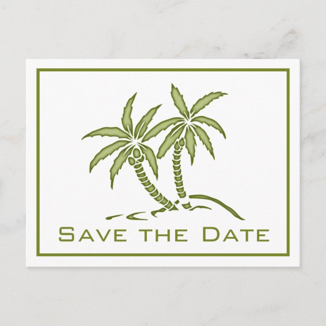 Twin Palm Trees Green Tropical Save the Date Ankündigungspostkarte (Vorderseite)