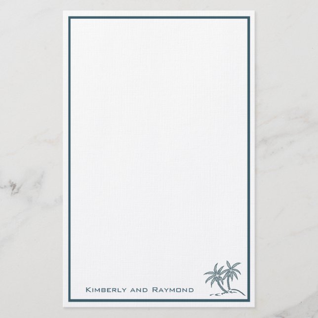 Twin Palm Trees Tropical Blue Personalisiert Briefpapier (Vorderseite)