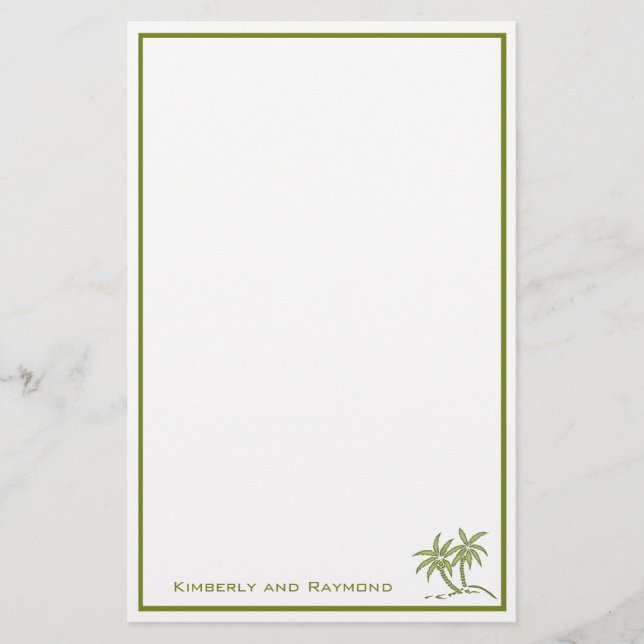 Twin Palm Trees Tropical Green Personalisiert Briefpapier (Vorderseite)