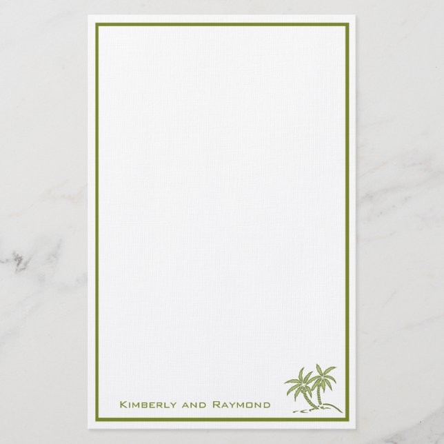 Twin Palm Trees Tropical Green Personalisiert Briefpapier (Vorderseite)
