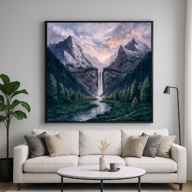 Twin Peak Falls - Serene Painterly Landscape Style Poster (Von Creator hochgeladen)