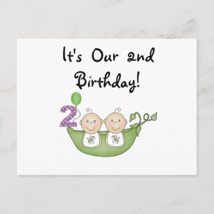 Twin Peas in einem Pod 2. Geburtstag T - Shirt und Postkarte