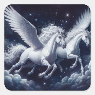 Twin Pegasus gegen den dunklen blauen Himmel Quadratischer Aufkleber
