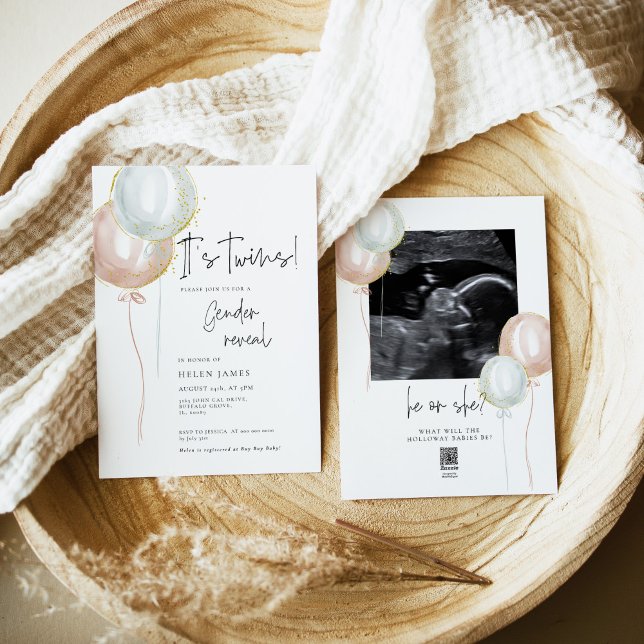 TWIN Pink & Blue Balloon Geschlecht Babydusche off Einladung (Von Creator hochgeladen)