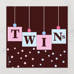 Twin Pink Blue Blocks Boy und Girl Baby Dusche Einladung