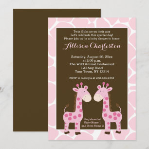 Twin Pink Giraffe Girl Twins Kinderdusche lädt ein Einladung