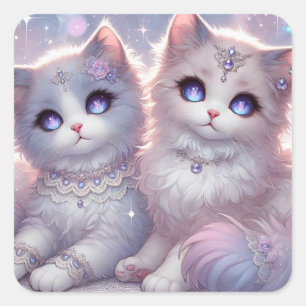 Twin Princess Cats Quadratischer Aufkleber