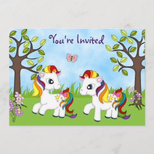 Twin Rainbow Ponies Pferde Einladung zum Geburtsta