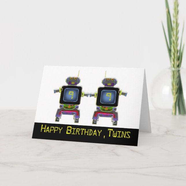 Twin Robot Birthday 9 Jahre alt Karte (Vorderseite)