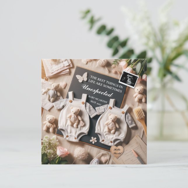 Twin Schwangerschaft Ankündigung digitales Baby en (Stehend Vorderseite)