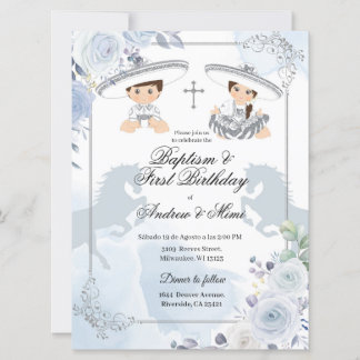 Twin Silver Taufe und Geburtstag mexikanisch Einladung