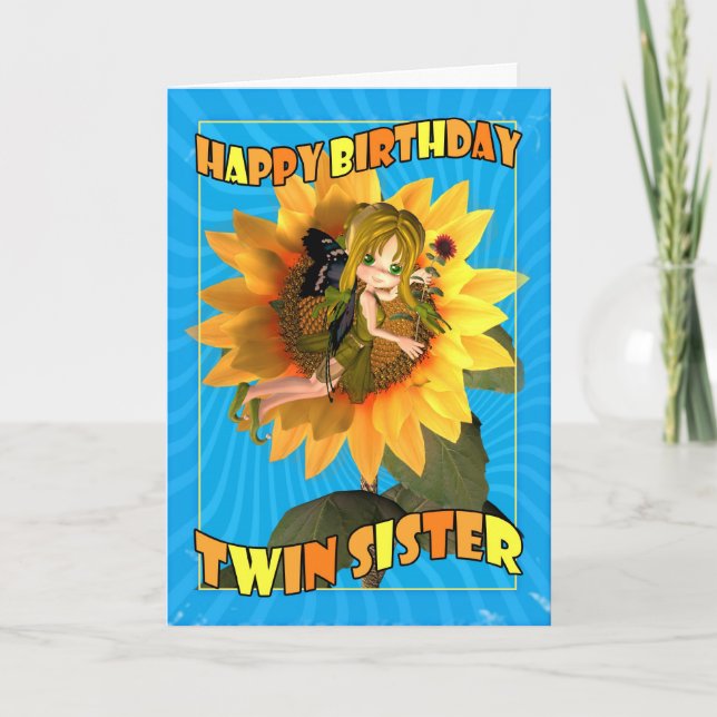 Twin Sister Birthday Card mit Fee Süsse Pie Karte (Vorderseite)