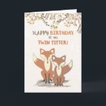 Twin Sister Birthday Foxes, Blätter auf Zweigen Karte<br><div class="desc">Diese beiden braunen und weißen Füchse sind diejenigen,  die Sie brauchen,  um Ihrer Zwillingsschwester einen guten Geburtstag zu wünschen. Diese Karte mit einem Hintergrund voller bunter Blätter und Zweige wird eine sehr schöne Überraschung sein.</div>