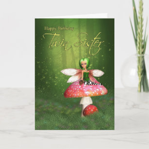 Twin Sister Fairy Birthday Card - Holzlandfiname H Karte
