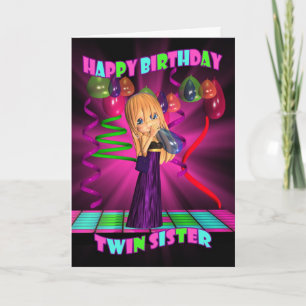 Twin Sister Happy Birthday mit Niedlicher kleiner  Karte