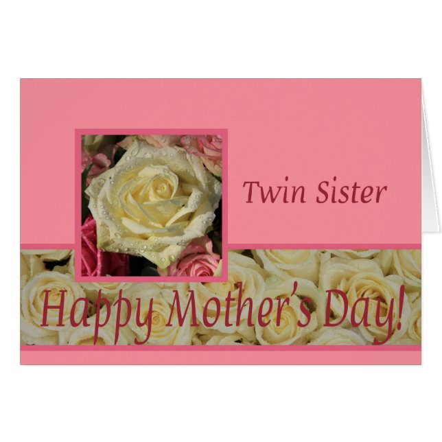 Twin Sister Happy Mother Day Rose Card (Vorderseite (Horizontal))
