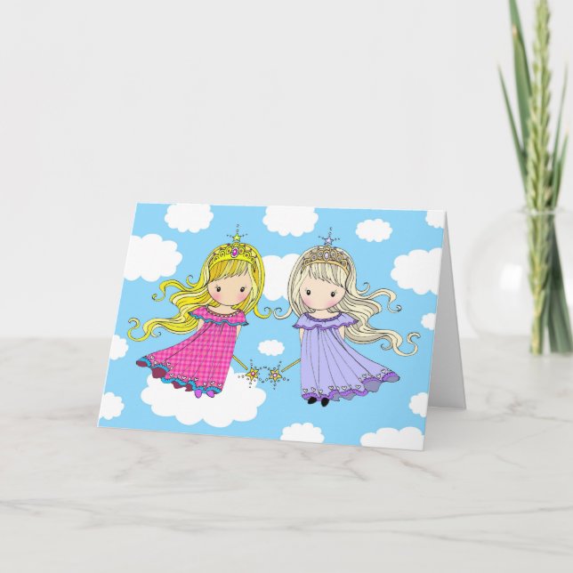 Twin Sisters Birthday Card Fairy Princess Karte (Vorderseite)