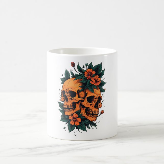 Twin Skulls Floral Gothic Kaffeetasse (Mittel)