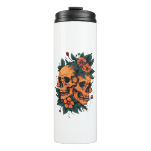 Twin Skulls Floral Gothic Thermosbecher