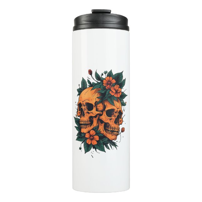 Twin Skulls Floral Gothic Thermosbecher (Vorderseite)