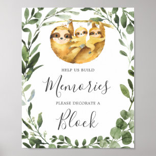 Twin Sloth Baby Dusche Dekorieren ein Blockzeichen Poster