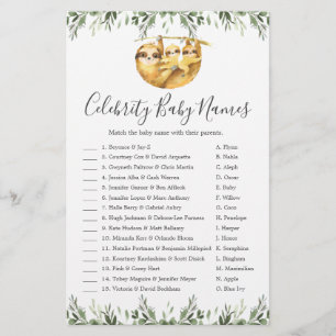 Twin Sloths Baby Shower Celebrity Baby Names Game