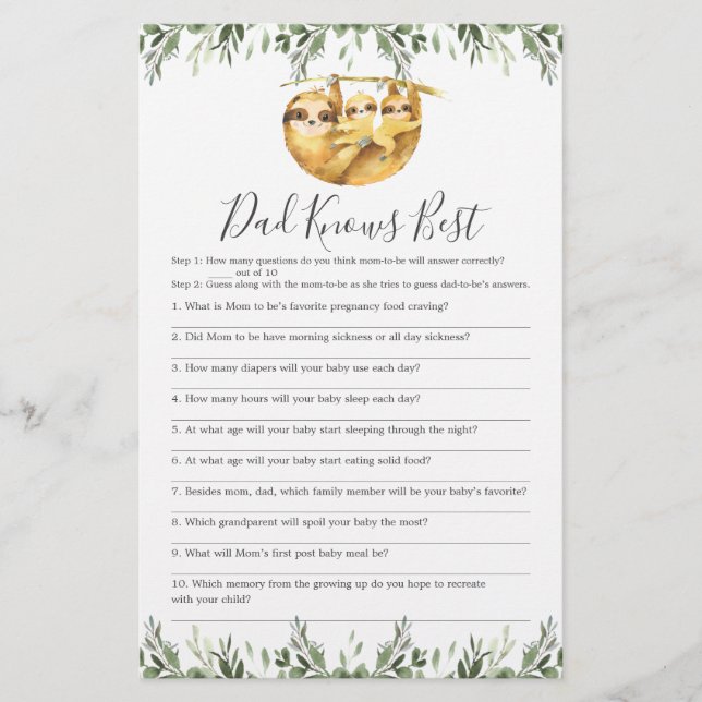 Twin Sloths Baby Shower Vater kennt das beste Spie (Vorderseite)