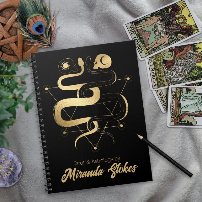 Twin Snakes & Skulls Black & Gold Trendy Gothic Notizblock (Twin Snakes & Skulls Black & Gold Trendy Gothic Notebook)