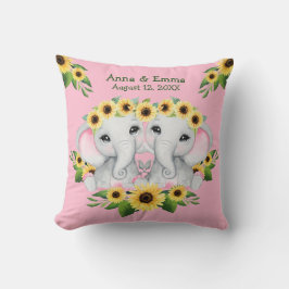 Twin Sunflower Baby Elephant Girls Kissen