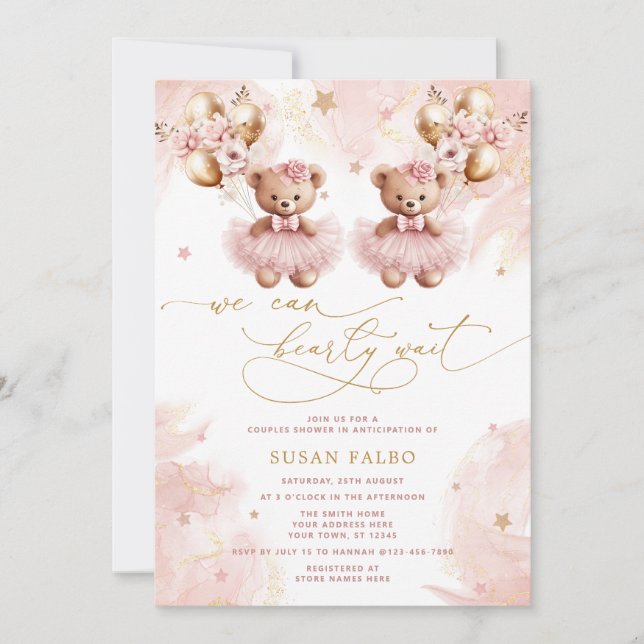 Twin Teddy Bären können wir frühzeitig abwarten Ba Einladung (Vorderseite)