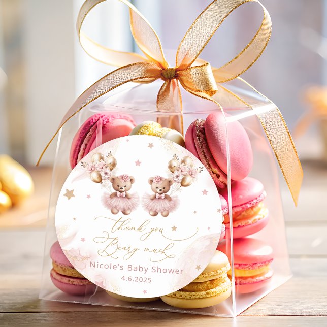 Twin Teddy Bears Balloon Baby Wait Baby Show Runder Aufkleber (Von Creator hochgeladen)